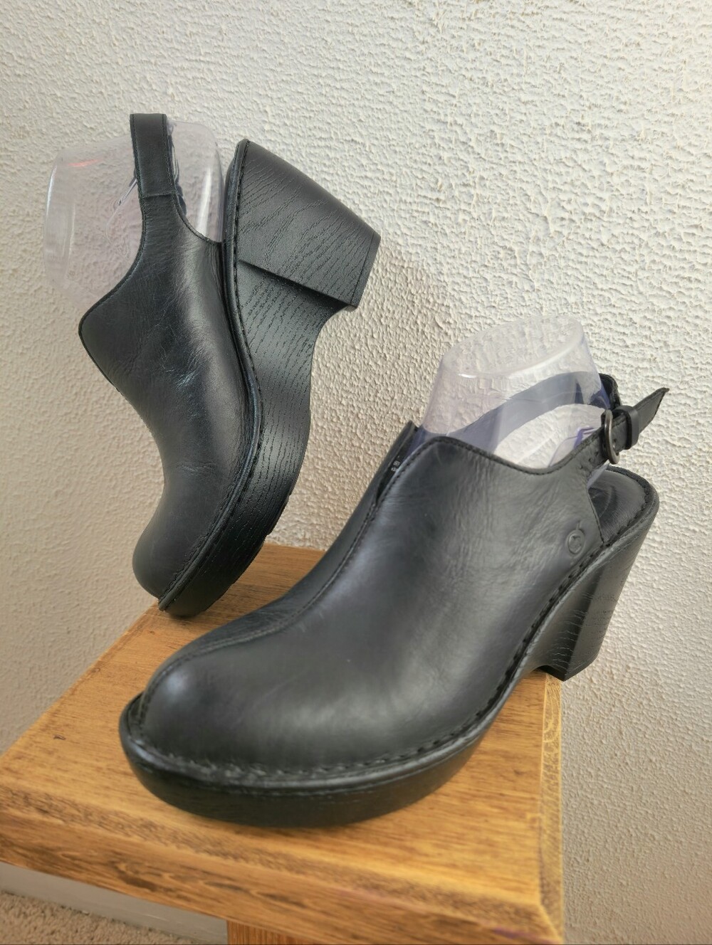 Born Leather Comfort Slingback Platform Wedge Shoes Style D85503 9M Black